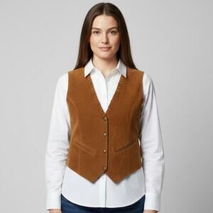 Vintage Mona Mode Women's Brown Full Snap Genuine Leather Vest Size Large